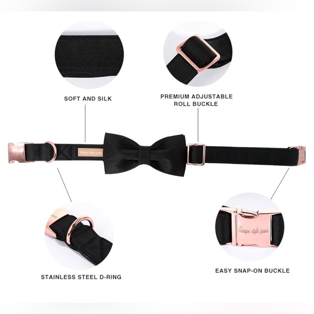 ⭐️New Unique style paws Dog Collar, Black Silk Dog Collar with Bow - Picture 2 of 16